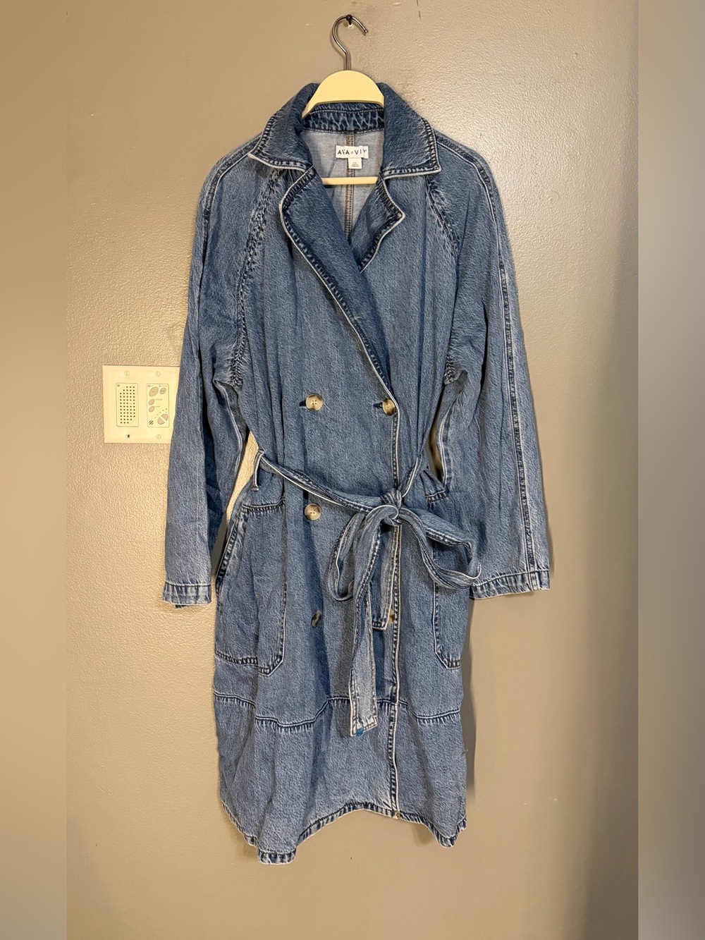 NWOT Ava & Viv Medium Wash Double Breasted Denim Coat 2XL